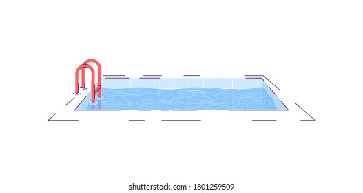 Swimming pool semi flat RGB color vector illustration. Water pool with ladder isolated cartoon object on white background. Summertime recreation. Luxury home, tourist resort attribute