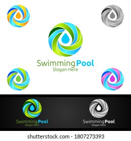 Swimming Pool Service Logo with Cleaning Pool and Maintenance Concept