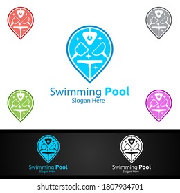 Swimming Pool Service Logo with Cleaning Pool and Maintenance Concept