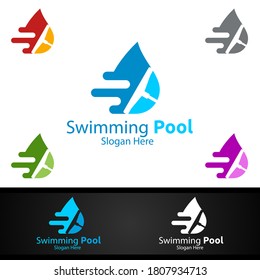 Swimming Pool Service Logo with Cleaning Pool and Maintenance Concept