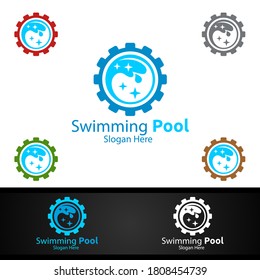 Swimming Pool Service Logo with Cleaning Pool and Maintenance Concept