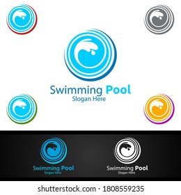 Swimming Pool Service Logo with Cleaning Pool and Maintenance Concept