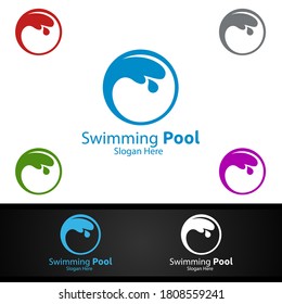 Swimming Pool Service Logo with Cleaning Pool and Maintenance Concept