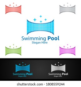 Swimming Pool Service Logo with Cleaning Pool and Maintenance Concept