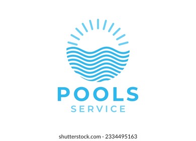 Logotipo del servicio de piscina con piscina de limpieza y concepto de mantenimiento