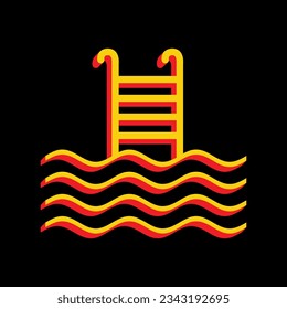 Swimming Pool sign. 3D Extruded Yellow Icon with Red Sides a Black background. Illustration.
