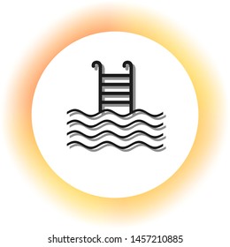 Swimming Pool sign. Dark icon with shadow on the glowing circle button. Illustration.