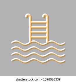 Swimming Pool sign. Emboss effect with light orange icon on gray background.