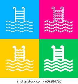 Swimming Pool sign. Four styles of icon on four color squares.