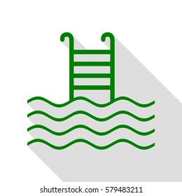 Swimming Pool sign. Green icon with flat style shadow path.