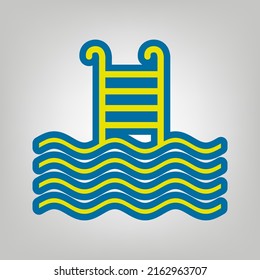 Swimming Pool sign. Icon in colors of Ukraine flag (yellow, blue) at gray Background. Illustration.
