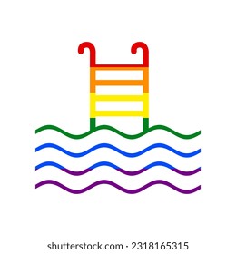 Swimming Pool sign. Rainbow gay LGBT rights colored Icon at white Background. Illustration.