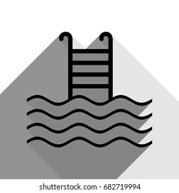 Swimming Pool sign. Vector. Black icon with two flat gray shadows on white background.