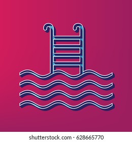 Swimming Pool sign. Vector. Blue 3d printed icon on magenta background.