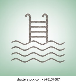 Swimming Pool sign. Vector. Brown flax icon on green background with light spot at the center.