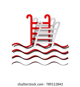 Swimming Pool sign. Vector. Detachable paper icon with red body stock. Isolated.