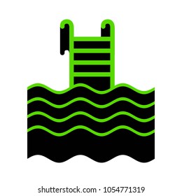 Swimming Pool sign. Vector. Green 3d icon with black side on white background. Isolated.