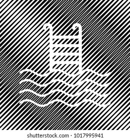 Swimming Pool sign. Vector. Icon. Hole in moire background.