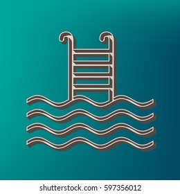 Swimming Pool sign. Vector. Icon printed at 3d on sea color background.