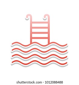 Swimming Pool sign. Vector. Reddish icon with white and gray shadow on white background. Isolated.