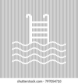 Swimming Pool sign. Vector. White icon on grayish striped background. Optical illusion.