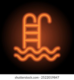 Swimming pool simple icon vector. Flat design. Orange neon on black background.ai