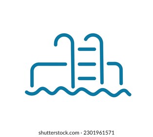 Swimming pool stairs. Editable outline stroke. Vector line.