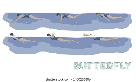 Swimming Pool Style Butterfly Motion Sequence Woman Animation Set