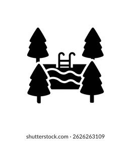 Swimming Pool Surrounded by Trees Black Icon Design