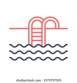 Natación, piscina, natación Icono imagen vectorial. Se puede usar en verano y vacaciones. Adecuado para aplicaciones móviles, aplicaciones web y medios impresos.