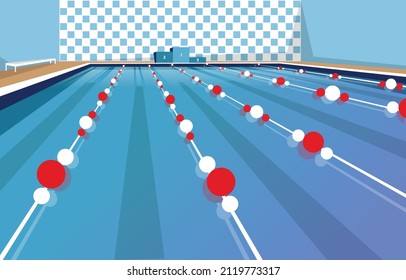 Swimming Pool Swim Lane Sport Champion Podium Competition Flat Illustration