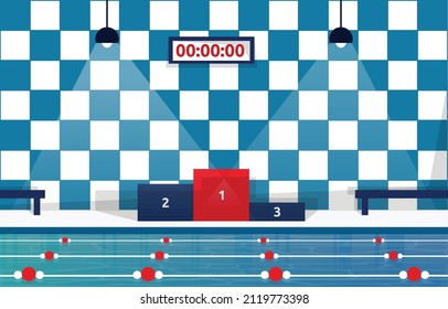 Swimming Pool Swim Lane Sport Champion Podium Competition Flat Illustration