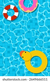 Swimming pool with swim rings in colorful tone illustration for artwork design about pool, summer, vacation and holiday.