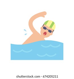 Swimming in the pool, Swimmer concept, vector illustration.