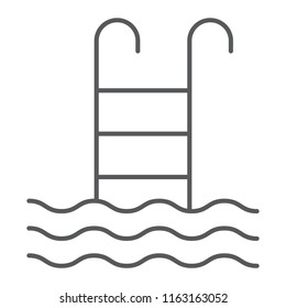 Swimming pool thin line icon, water and sport, ladder sign, vector graphics, a linear pattern on a white background, eps 10.