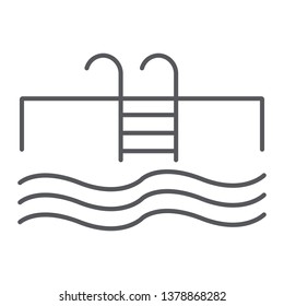 Swimming pool thin line icon, sport and swim, water sign, vector graphics, a linear pattern on a white background, eps 10.