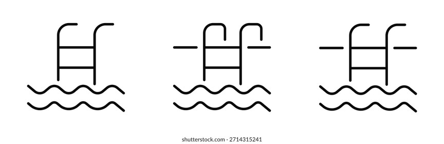 Swimmingpool dünne Linie Symbole gesetzt. Bearbeitbarer Strich. Vektorgrafik