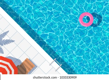 swimming pool top view background. water ring umbrella lounger - Shutterstock ID 1033330909