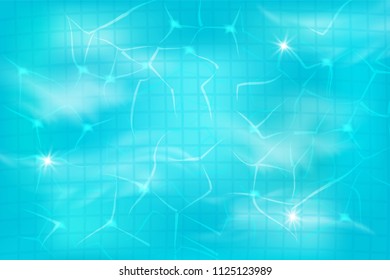  Swimming pool top view background. luxury swimming pool.
 Summer background. Texture of water surface. Overhead view. Vector illustration. Hello summer.
