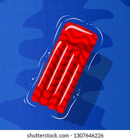 Swimming pool top view background. Rubber raft floating on water. Vector illustration in flat style