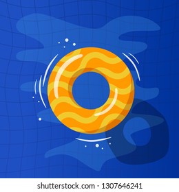 Swimming pool top view background. Ring on water background. Vector illustration in flat style.