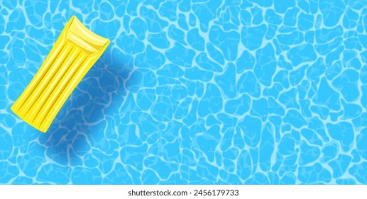 Swimming pool top view background. Rubber raft floating on water. Colorful vector poster template for summer holiday. Hello summer web banner. Vector illustration in flat style