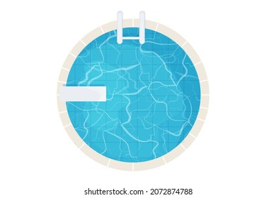 Swimming pool top view in cartoon style isolated on white background. Water texture, detailed and bright. Outdoor, landscape.