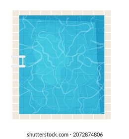 Swimming pool top view in cartoon style isolated on white background. Water texture, detailed and bright. Outdoor, landscape.
