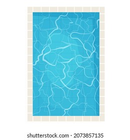 Swimming pool top view in cartoon style isolated on white background. Water texture, detailed and bright. Outdoor, landscape.