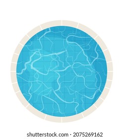 Swimmingpool Draufsicht im Cartoon-Stil einzeln auf weißem Hintergrund. Wasserstruktur, detailliert und hell. Draußen, Landschaft.