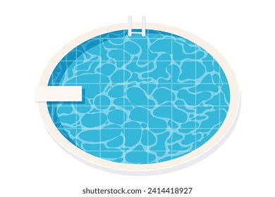 Swimming pool top view in cartoon style isolated on white background. Water texture, detailed and bright. Outdoor, landscape.