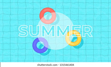 Swimming pool top view. Swimming circles with logo. Vector Illustration for background, poster or banner.