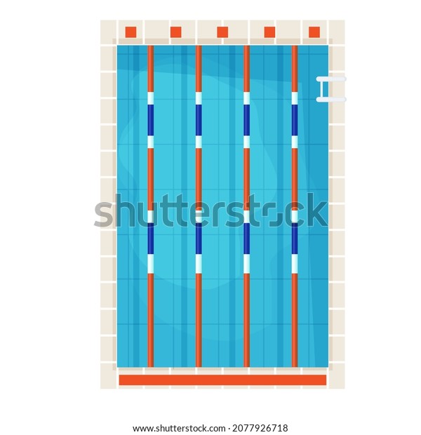 Swimming pool top view with clean blue\
water, sport in cartoon style isolated on white background. vector\
illustration