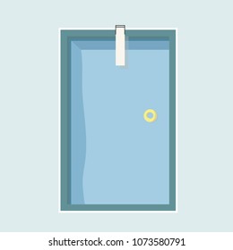Swimming pool top view with inflatable ring preserver. 80s style vintage graphic design. Eps10 vector illustration.